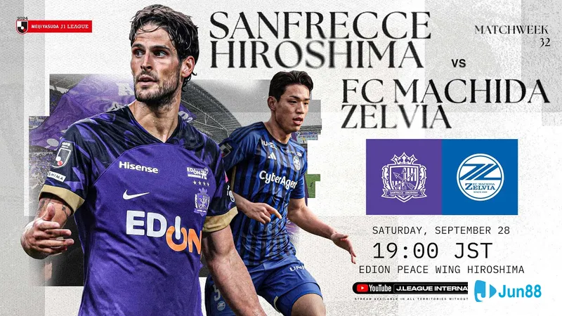 Cầu thủ Sanfrecce Hiroshima vượt qua hậu vệ Machida trong trận đấu Cầu thủ Sanfrecce Hiroshima vượt qua hậu vệ Machida trong trận đấu